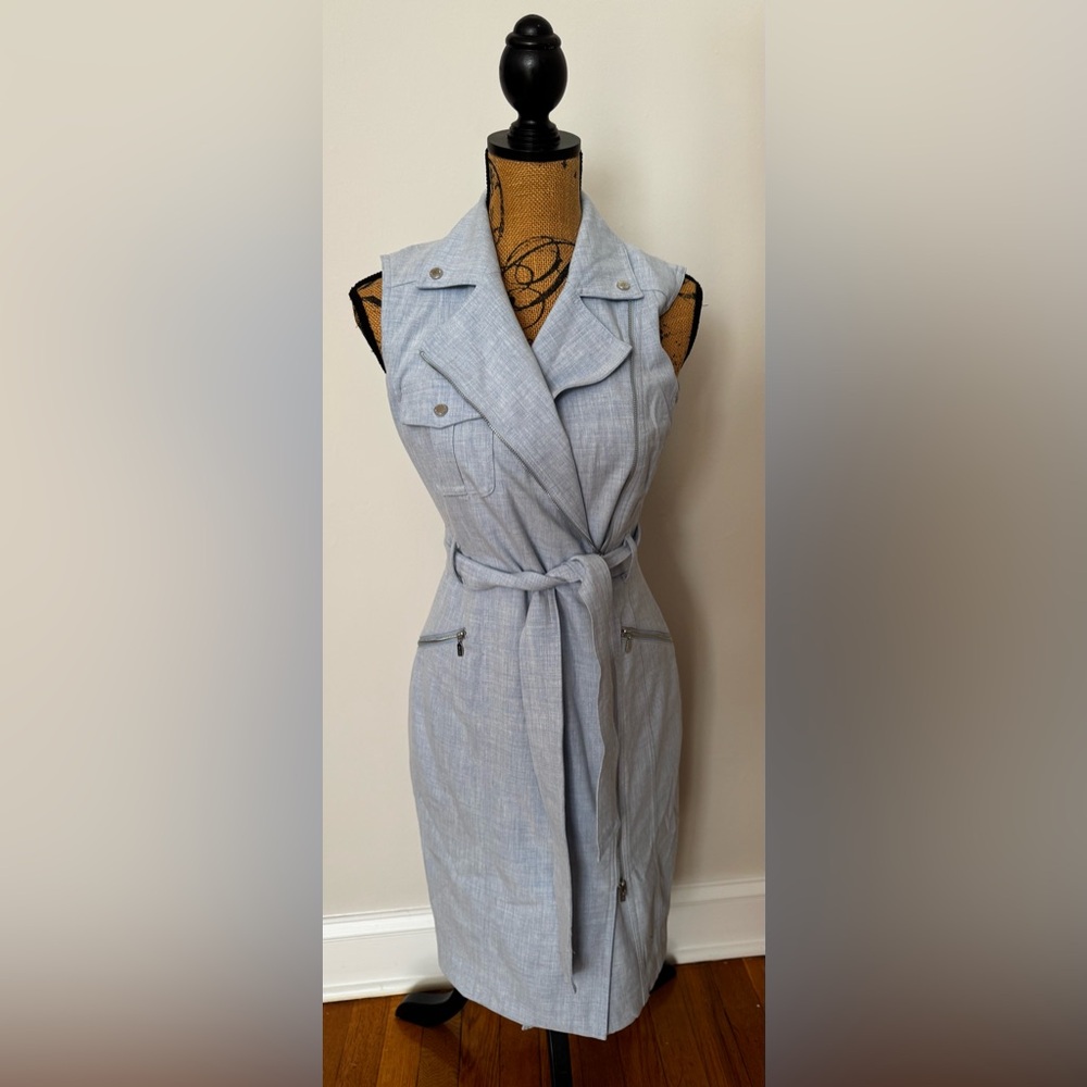 Calvin Klein Light Blue Sleeveless Belted Dress